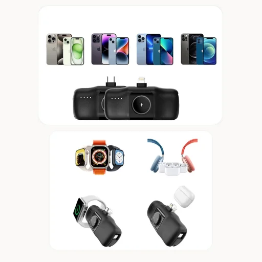 Wozinsky WF16-YLS 5000mAh 15W Lightning Mini Hordozható Akkumulátor Beépített USB-C Kábellel és Apple Watch Töltővel - Fekete - 11