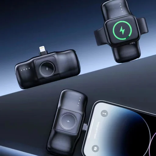 Wozinsky WF16-YLS 5000mAh 15W Lightning Mini Hordozható Akkumulátor Beépített USB-C Kábellel és Apple Watch Töltővel - Fekete - 7