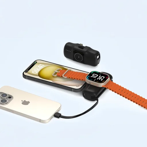 Wozinsky WF16-YLS 5000mAh 15W Lightning Mini Hordozható Akkumulátor Beépített USB-C Kábellel és Apple Watch Töltővel - Fekete - 10