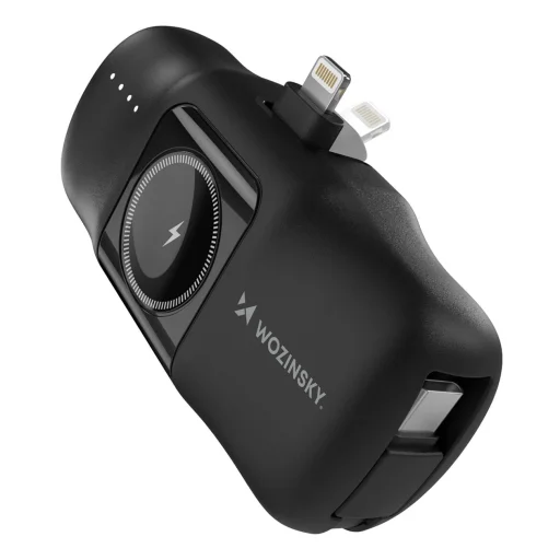 Wozinsky WF16-YLS 5000mAh 15W Lightning Mini Hordozható Akkumulátor Beépített USB-C Kábellel és Apple Watch Töltővel - Fekete - 1