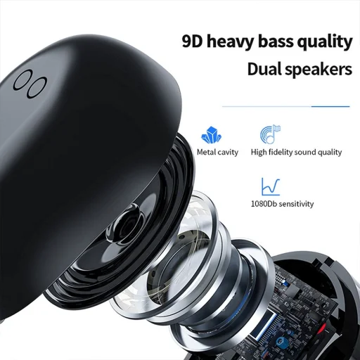 Vezeték nélküli sztereó headset TWS M9 + töltőállomás fekete - 9