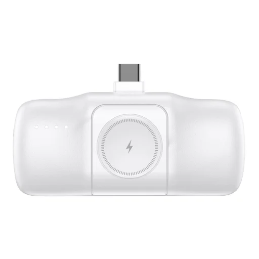 Wozinsky WF16-YCS 5000mAh 15W USB-C mini powerbank beépített USB-C kábellel és Apple Watch töltővel - Fehér - 2