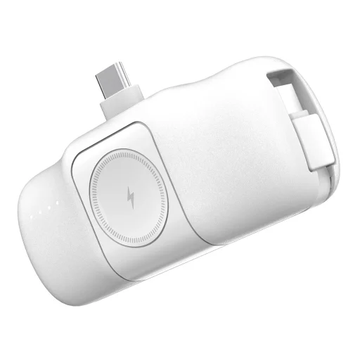 Wozinsky WF16-YCS 5000mAh 15W USB-C mini powerbank beépített USB-C kábellel és Apple Watch töltővel - Fehér - 3