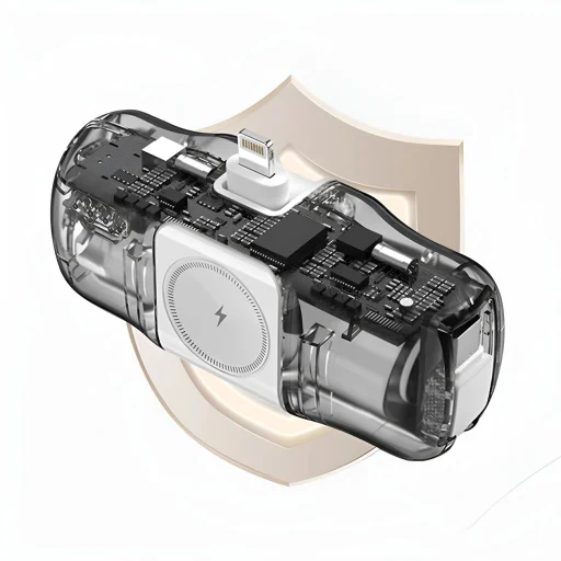 Wozinsky WF16-YCS 5000mAh 15W USB-C mini powerbank beépített USB-C kábellel és Apple Watch töltővel - Fehér - 7