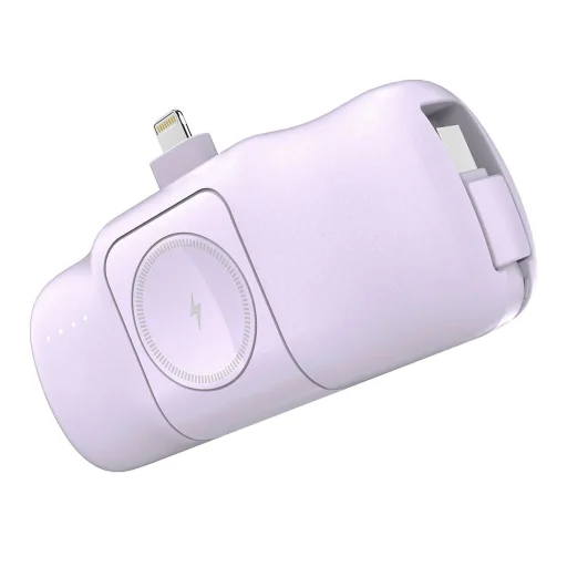 Wozinsky WF16-YLS 5000mAh 15W Lightning Mini Power Bank beépített USB-C kábellel és Apple Watch töltővel - Lila - 2