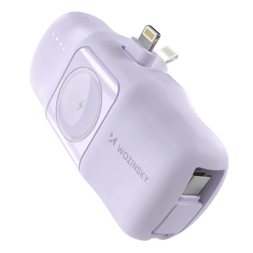 Wozinsky WF16-YLS 5000mAh 15W Lightning Mini Power Bank beépített USB-C kábellel és Apple Watch töltővel - Lila - 1