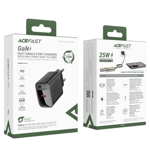Acefast A104 Hálózati Töltő GaN USB-C PD SFC 25W - Fekete tok - 5