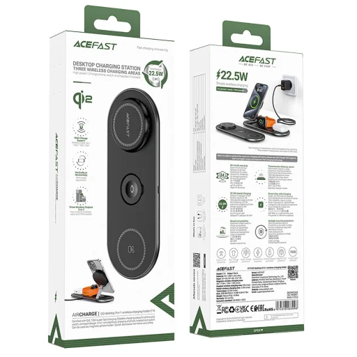Acefast E19 Qi2 3 az 1-ben Induktív Töltő Okostelefonok/Fülhallgatók/Okosórák számára - Fekete - 6