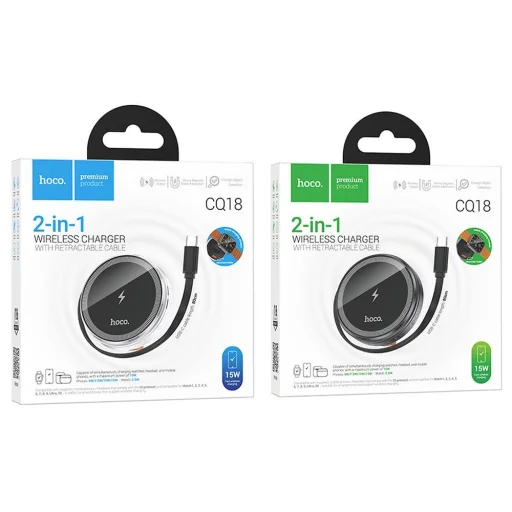 HOCO vezeték nélküli töltő visszahúzható kábellel Type C kompatibilis MagSafe és APPLE Watch 15W CQ18 fém szürke - 6