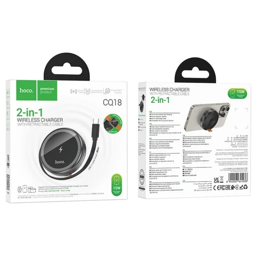HOCO vezeték nélküli töltő visszahúzható kábellel Type C kompatibilis MagSafe és APPLE Watch 15W CQ18 fém szürke - 2