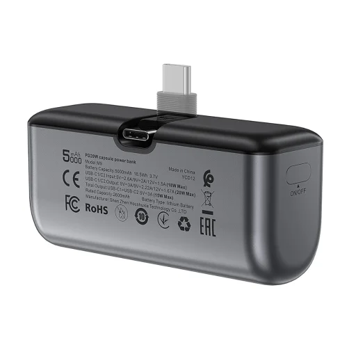 Acefast M9 5000mAh USB-C (male) / USB-C (female) PD 20W - fekete - 3