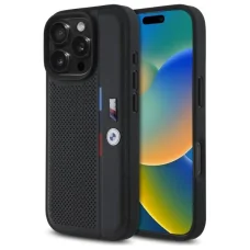  iPhone 16 Pro Max Fekete BMW M Perforated Tricolor Detail Line tok