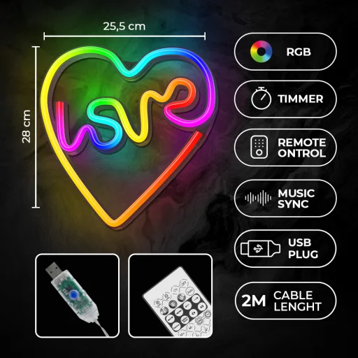 Neon LED RGB LOVE IN HEART FLRN02 + RC Forever Light, - 5