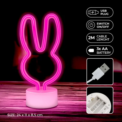 Neon LED állványon NYUSZI rózsaszín USB-C FSC-10 Forever Light - 4
