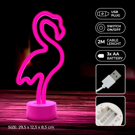 Neon LED állvánnyal FLAMINGO rózsaszín USB-C FSC-11 Forever Light - 4