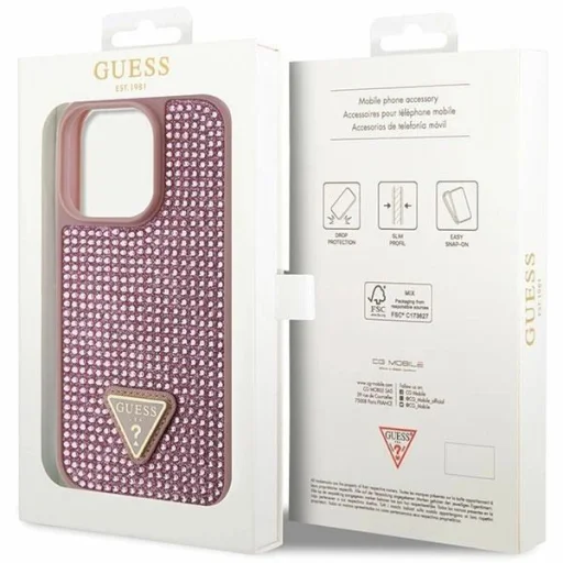 Guess GUHCP14LHDGTPP iPhone 14 Pro 6.1" pink/pink keménytok strasszos háromszög tok - 8