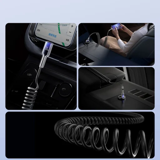 Joyroom S-A43 Crystal-Clear Sorozat 30W USB-C - Lightning spirálkábel 1,5m - fekete - 6