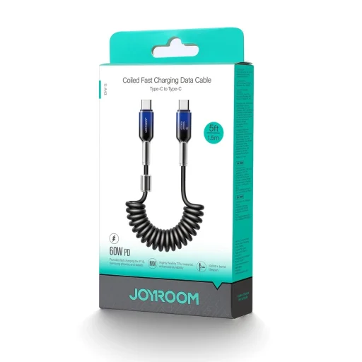 Joyroom S-A43 Crystal-Clear Series 60W USB-C - USB-C spirálkábel 1.5m - fekete - 2