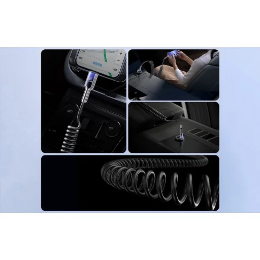 Joyroom S-A43 Crystal-Clear Series 60W USB-C - USB-C spirálkábel 1.5m - fekete - 8