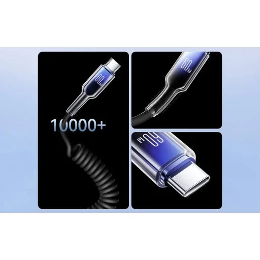 Joyroom S-A43 Crystal-Clear Series 60W USB-C - USB-C spirálkábel 1.5m - fekete - 9