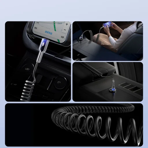 Joyroom S-A43 Crystal-Clear Series 3A USB-A - USB-C spirál kábel 1.5m - fekete - 6