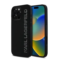  iPhone 16 Pro Max Fekete Karl Lagerfeld 3D Gumi Csillogó Logós Tok