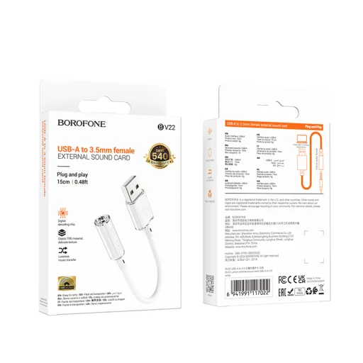 Borofone Adapter BV22 Lemon - USB - jack 3,5mm - fehér - 4