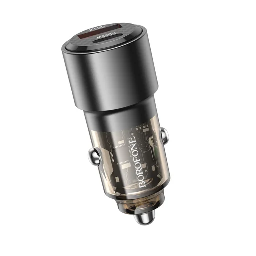 Borofone autós töltő BZ20A Smart - USB + Type C - QC 3.0 PD 83W átlátszó-fekete - 2