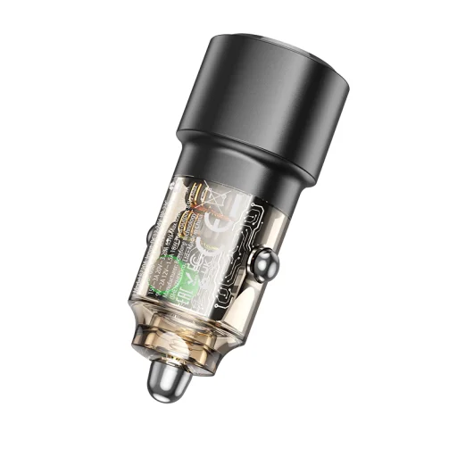 Borofone autós töltő BZ20A Smart - USB + Type C - QC 3.0 PD 83W átlátszó-fekete - 3