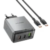 Borofone hálózati USB-C, Type-C töltő BN22 Lena GaN - 2xType C + USB - QC 3.0 PD 65W, Type C-ről Type C-re kábellel, szürke thumbnail