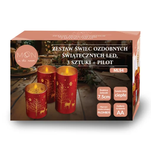 Dekorációs LED gyertya szett 3 db karácsonyi piros és arany + távirányító - 2