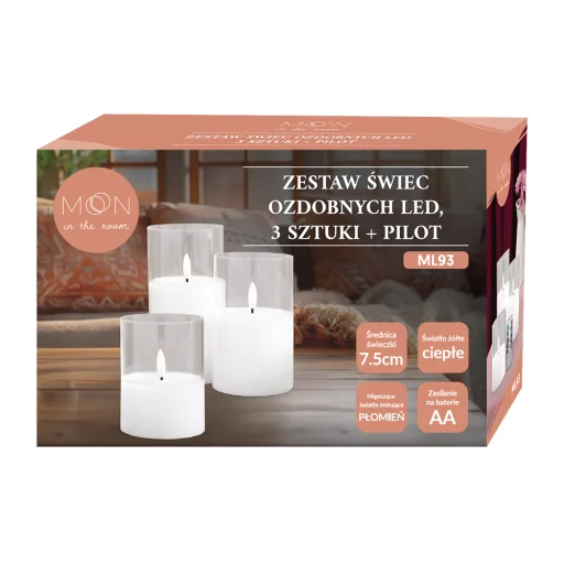 Dekoratív LED gyertyaszett 3 db fehér üveg + távirányító - 2