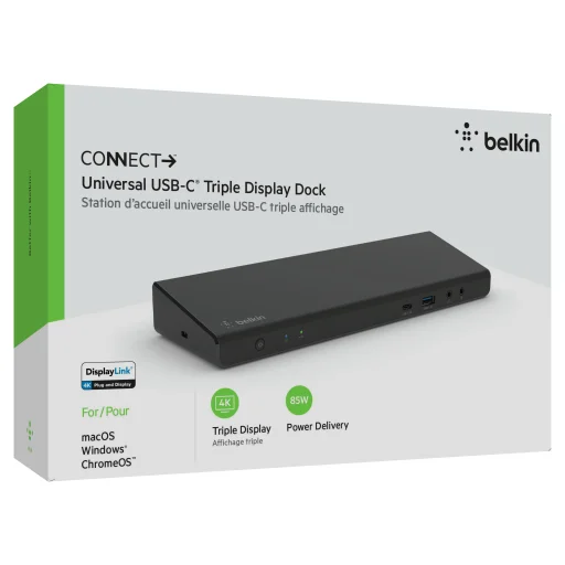 Belkin CONNECT USB C Display Link dokkoló, akár három kijelző támogatás 4K-ig, HDMI, DP, USB C, USB A, GbE, Audio, PD 85W, Mac/PC/Chrome kompatibilis - Fekete - 7
