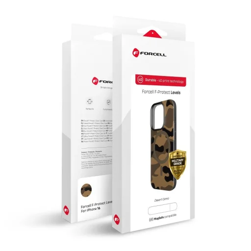 FORCELL F-PROTECT Levels 4D technológiával és katonai ejtésteszttel, MagSafe kompatibilis IPHONE 16 PLUS tok sivatagi álcázás - 4
