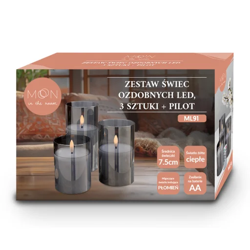 Dekoratív LED gyertyaszett 3 db füstüveg + távirányító - 2
