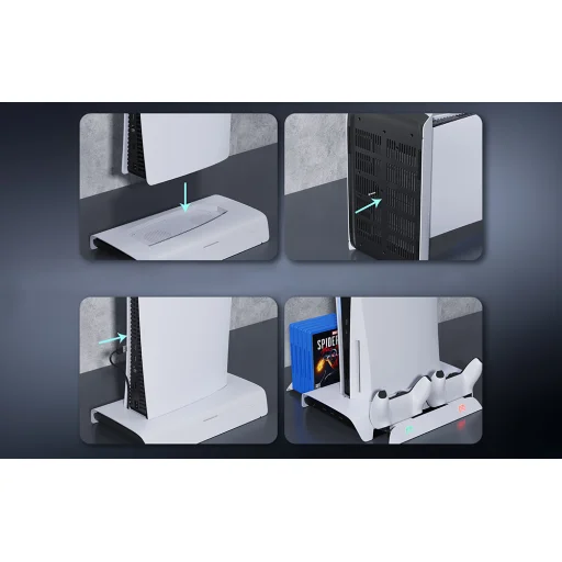 PS5 hűtőállomás és kettős kontroller töltő Kiwi Home PB01 fehér, - 4