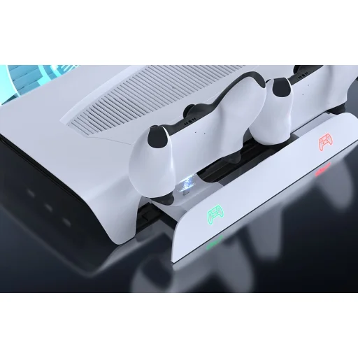 PS5 hűtőállomás és kettős kontroller töltő Kiwi Home PB01 fehér, - 5