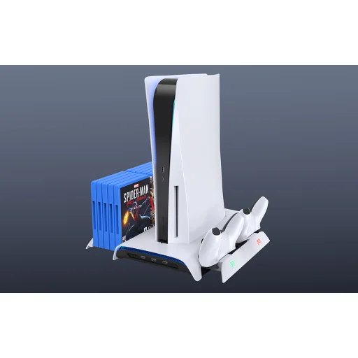 PS5 hűtőállomás és kettős kontroller töltő Kiwi Home PB01 fehér, - 6