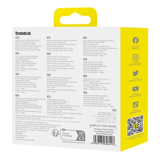 Baseus Bowie WM01 TWS fülhallgató (lila) - 10