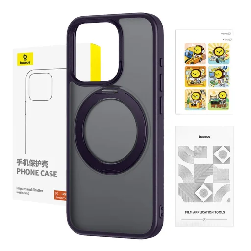 Baseus SkyRing mágneses tok állvánnyal iPhone 14 Pro Max-hoz + üvegfólia és tisztítókészlet (lila) tok - 5