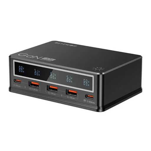 Asztali töltő Blitzwolf BW-i9 110W PD 3xUSB-A, 2xUSB-C (fekete) - 1
