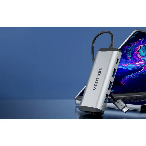 USB-C - USB-C Dokkoló Állomás, 3x USB3.0, PD 0.15m Vention THAHB, szürke - 2