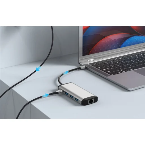 USB-C - USB-C Dokkoló Állomás, 3x USB3.0, PD 0.15m Vention THAHB, szürke - 3