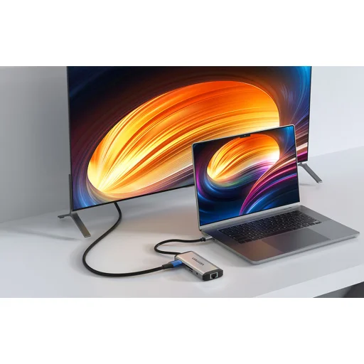 USB-C - USB-C Dokkoló Állomás, 3x USB3.0, PD 0.15m Vention THAHB, szürke - 4