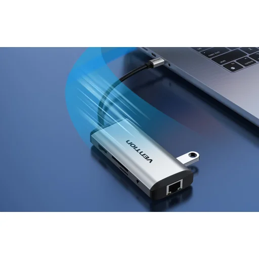 USB-C - USB-C Dokkoló Állomás, 3x USB3.0, PD 0.15m Vention THAHB, szürke - 5