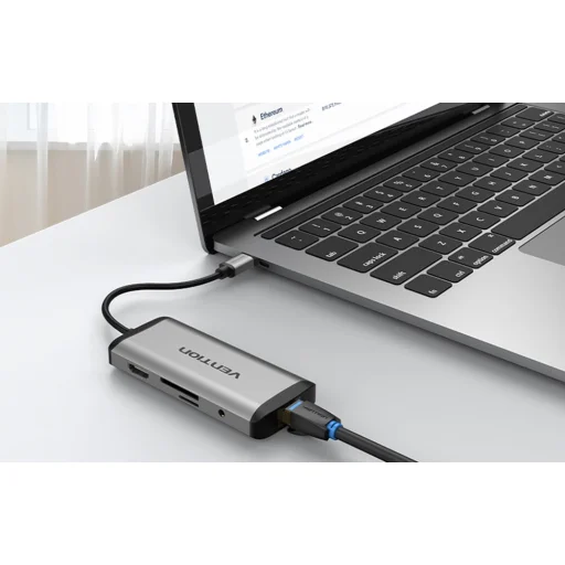 USB-C - USB-C Dokkoló Állomás, 3x USB3.0, PD 0.15m Vention THAHB, szürke - 6