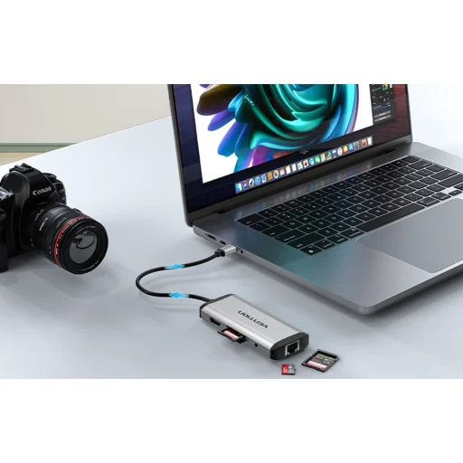 USB-C - USB-C Dokkoló Állomás, 3x USB3.0, PD 0.15m Vention THAHB, szürke - 7