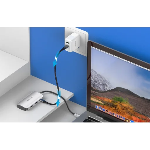 USB-C Dokkolóállomás 4x USB3.0, PD 0.15m Vention TNBHB (szürke) - 3