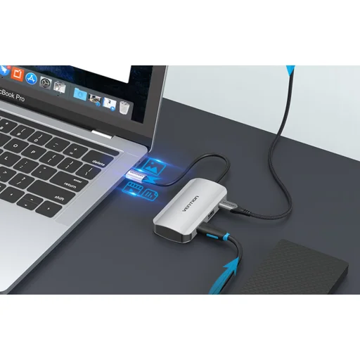 USB-C Dokkolóállomás 4x USB3.0, PD 0.15m Vention TNBHB (szürke) - 4