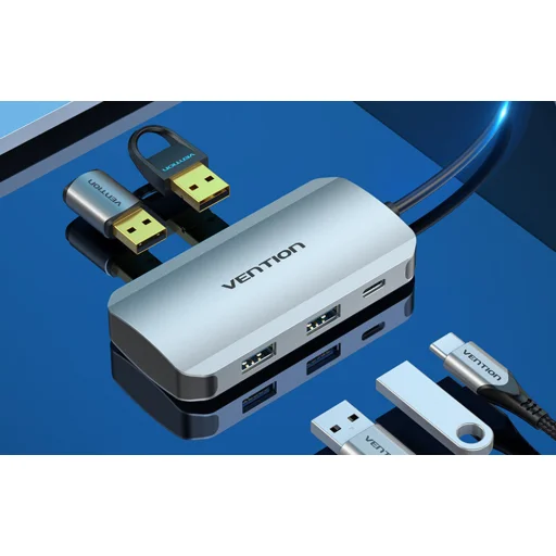 USB-C Dokkolóállomás 4x USB3.0, PD 0.15m Vention TNBHB (szürke) - 5